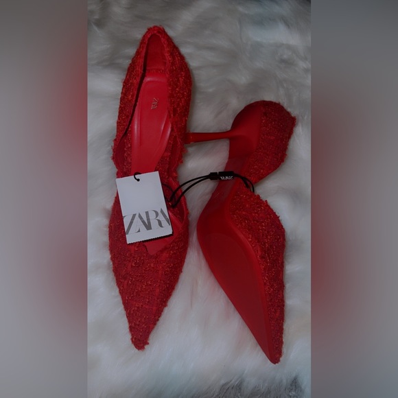 ZARA HIGH HEELED FABRIC SHOES RED SIZE 9. - Picture 3 of 3